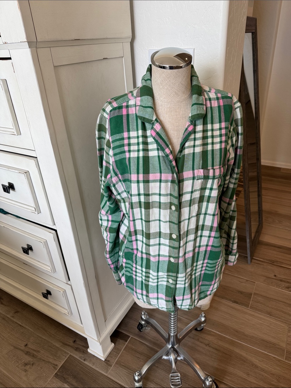 Lands' End L TALL plaid flannel 2 piece pj set